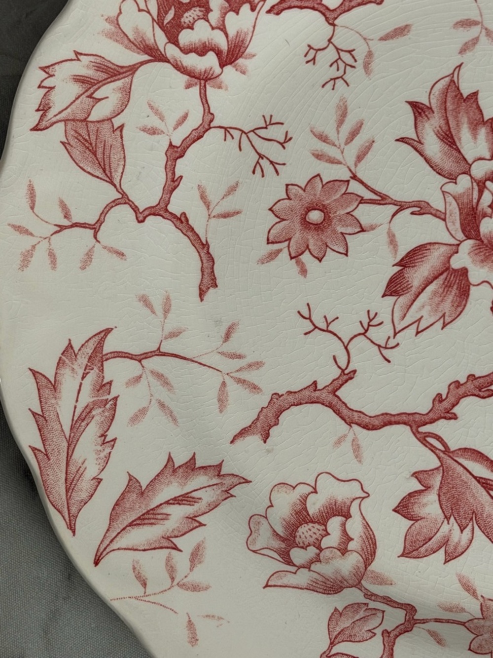 Vintage Pink Red Floral Ironstone Dinner Plates Set of 4 Cottagecore Shabby Chic - Picture 4 of 12